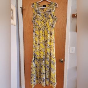 Yellow floral print maxi dress size large
